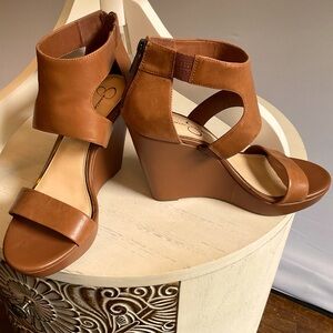 Jessica Simpson Jaden Honey Brown Faux Leather Chunky Platform Wedge Sandals